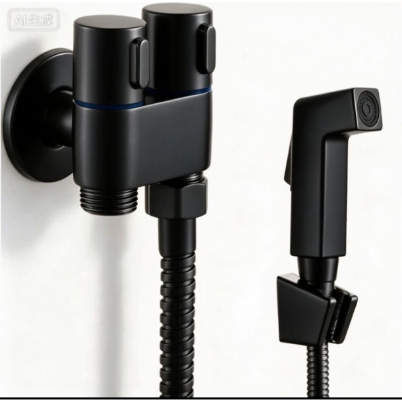 Ducha Preta Higiênica Para Banheiro Com Mangueira flexível com suporte 11526B + 15433B Duplo