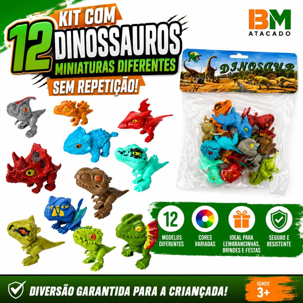 Mini Dinossauros Morde Dedo Sortidos Para Festa E Lembrancinha Pacote 12un