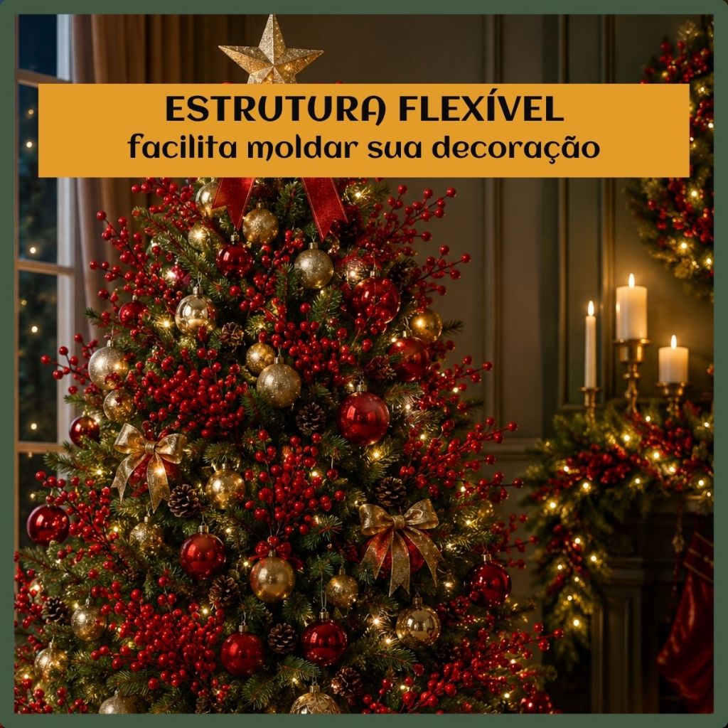 Kit 10 Azevinho Enfeite Árvore Natal Cereja Galho Hastes Flexíveis Decoração Realismo LuvinCo · foto 2