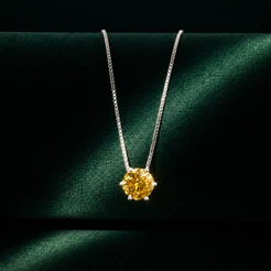 Colar Zircônia 8mm Amarelo em Prata 925 Elegante