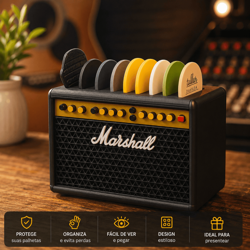 Porta Palhetas Guitarra Violão Mini Amplificador Organizador Decorativo Kit 5 ou 9 Palhetas Presente Músico