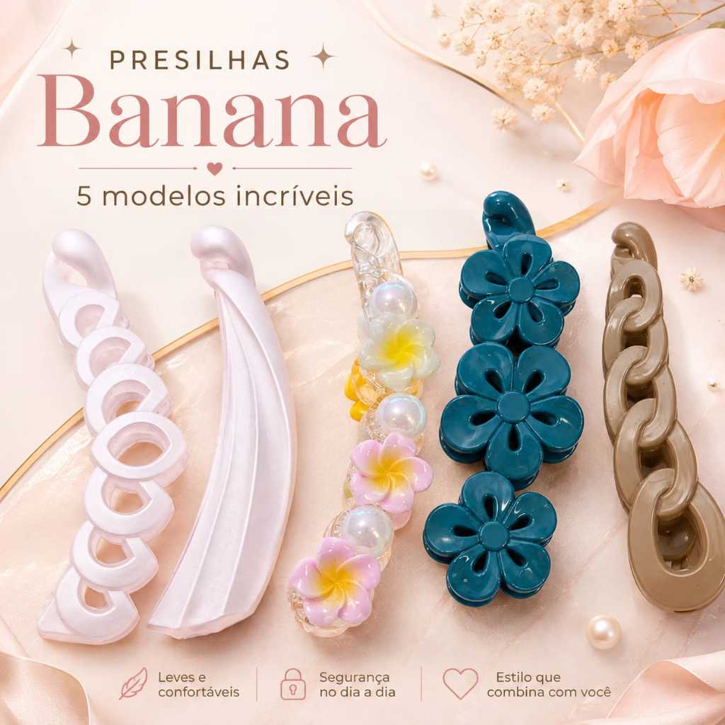 Presilhas Banana  Prendedor de cabelo Banana–   kit com 02 ou 01 unidade Praticidade e Estilo para o Seu Dia a Dia