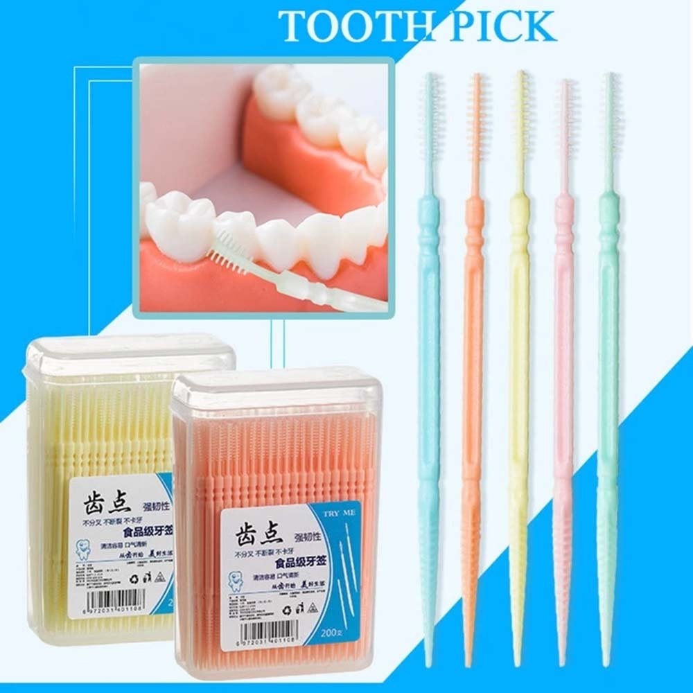 200/400 Unidades Palito Dental Escova Interdental Descartável com Cabeça Dupla para Higiene Bucal