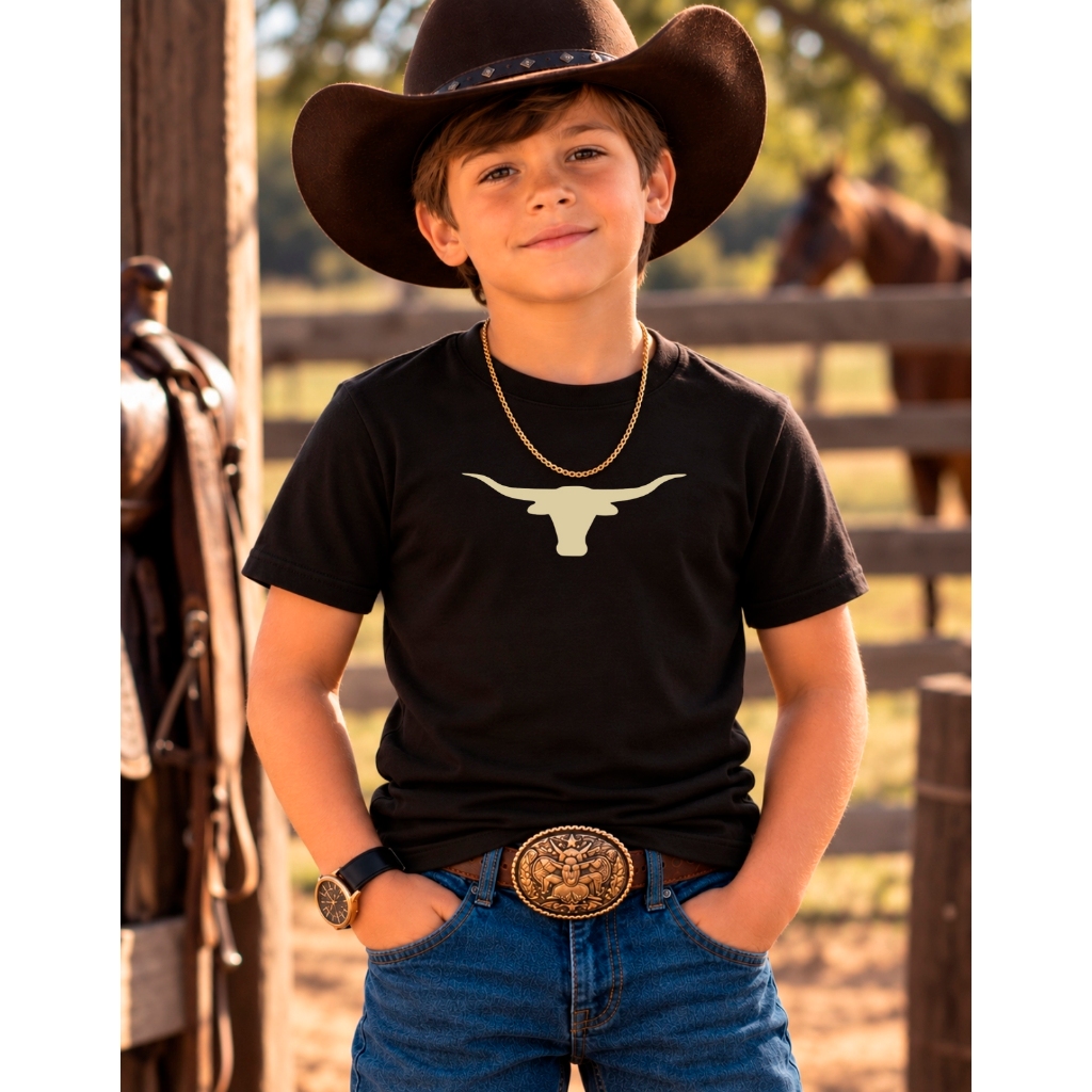 Camisa Camiseta Infantil Country Menino 100% Algodão Estampada Chapéu Ferradura Rodeio Agro Festa do Peão