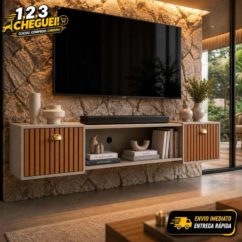 Rack Para Sala  Bancada Suspenso Delta 1.80m / 1.20CM Home Leão com 2 Portas para TV até 75”  OFERTA