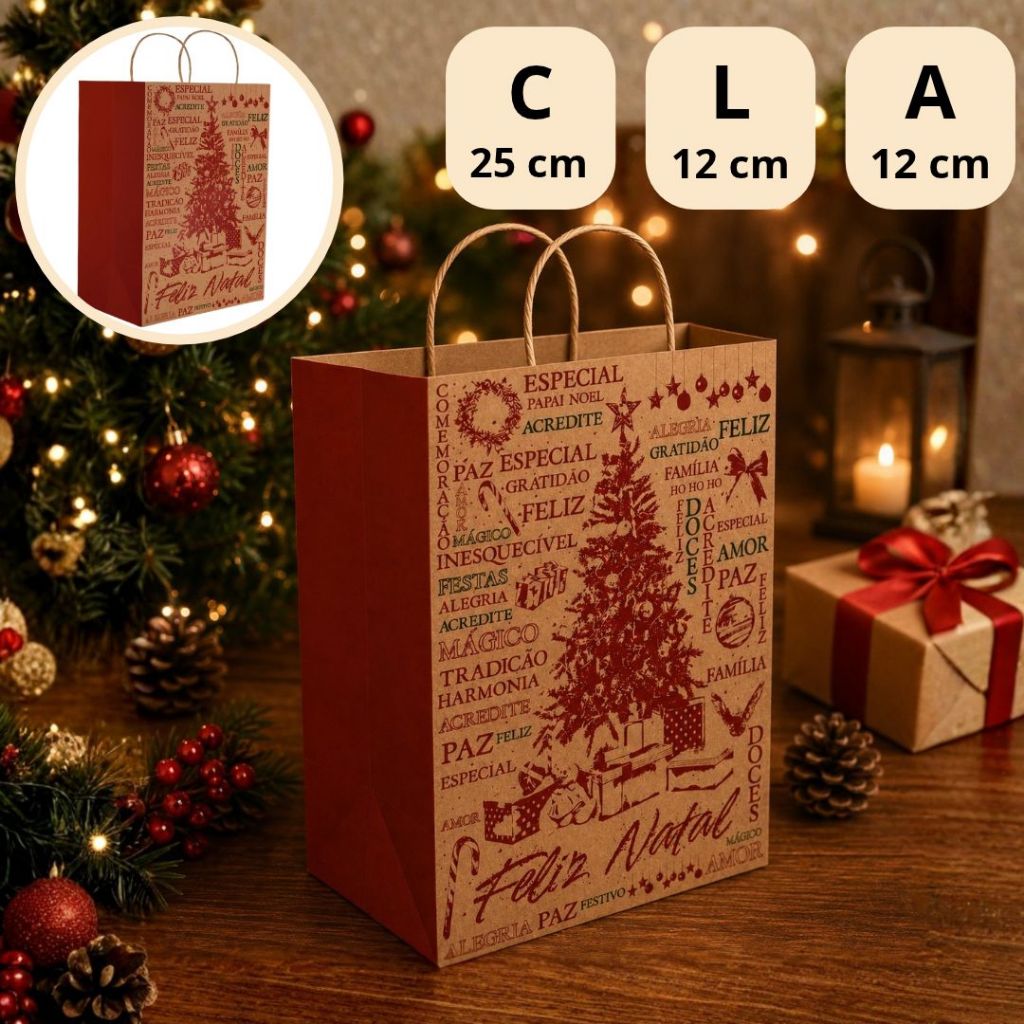 20 SACOLA NATAL PP 12X12X25 - NATAL ESSENCIA KRAFT 5661 (NATAL 2025 IDEIA) (CHOCO) · foto 2