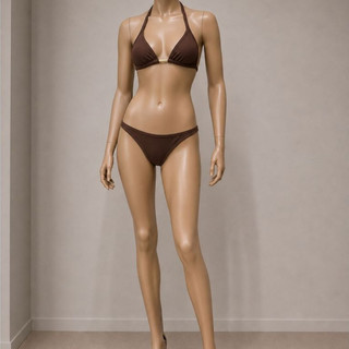 Biquíni Feminino Cortininha Marrom com Detalhe Dourado | Conjunto Moda Praia