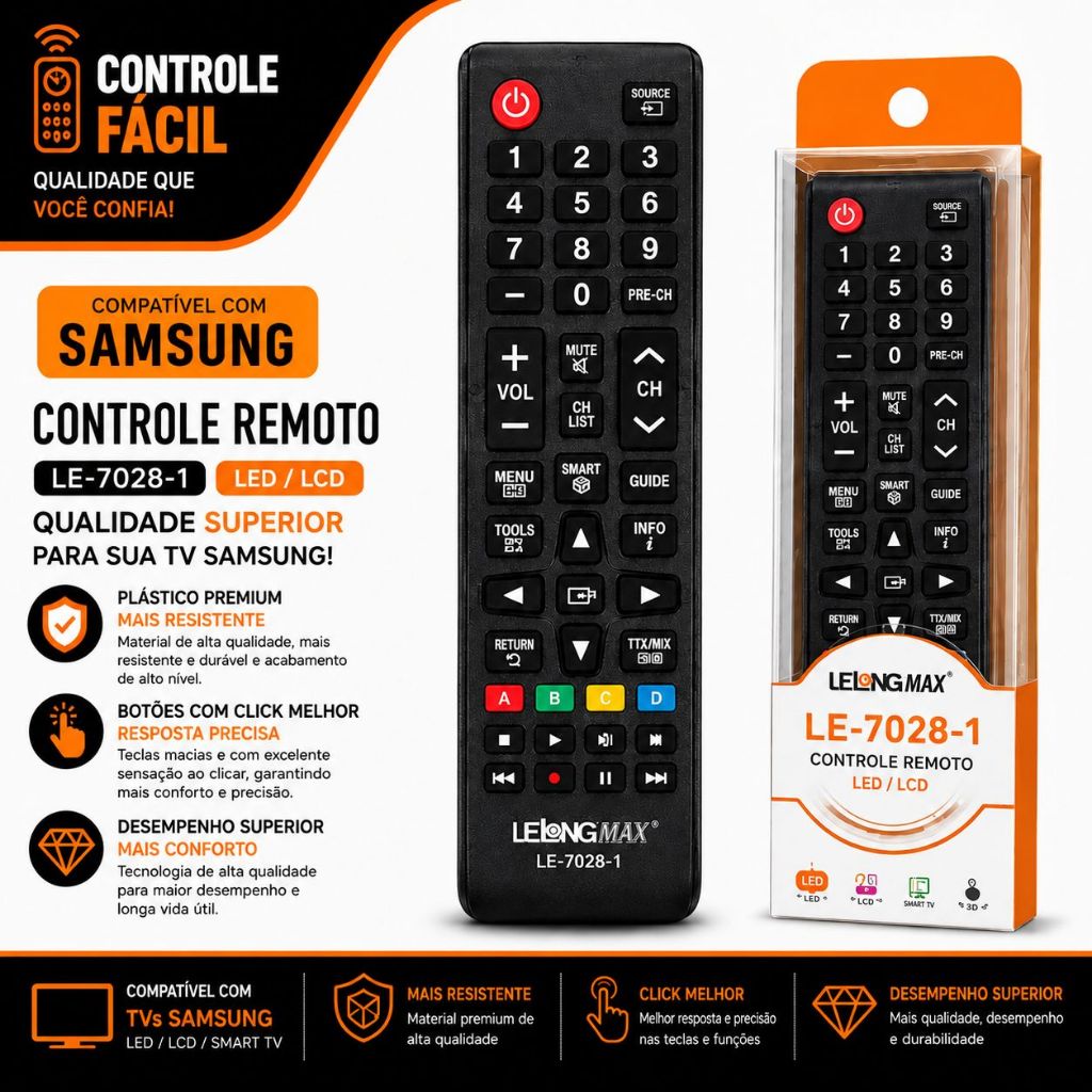 Controle Remoto Samsung Smart TV LED LCD Plasma Smart Hub 7028 7036 LE-7028 Universal Compatível