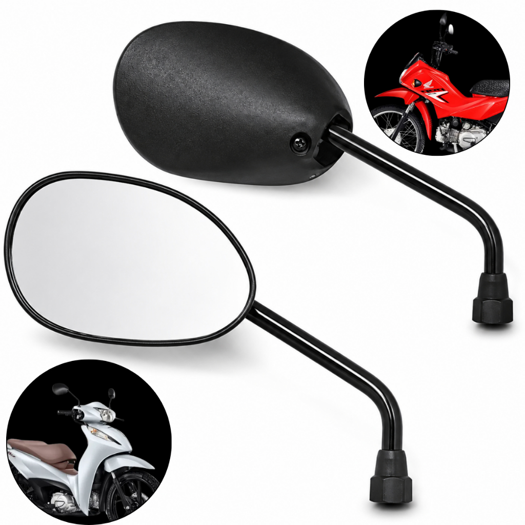 Retrovisor Biz 100/ 125 1999 a 2017 Par Espelho Moto Para NXR Bros Cg Pop Rosca 10 mm