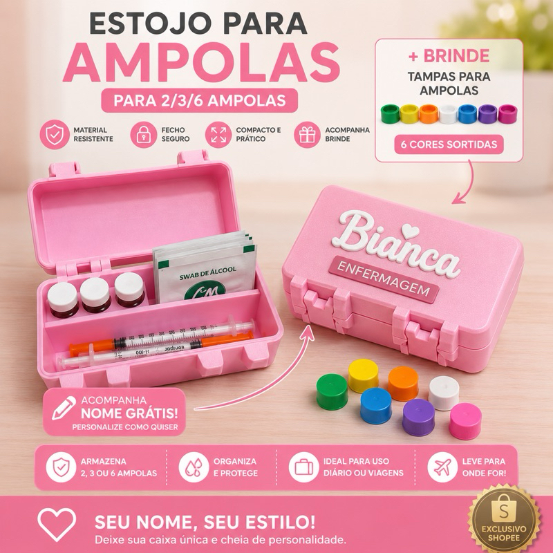 Estojo Porta Ampolas de 3ML para 6/3/2 ampolas + Brinde, Organizador Peptídeos Compacto