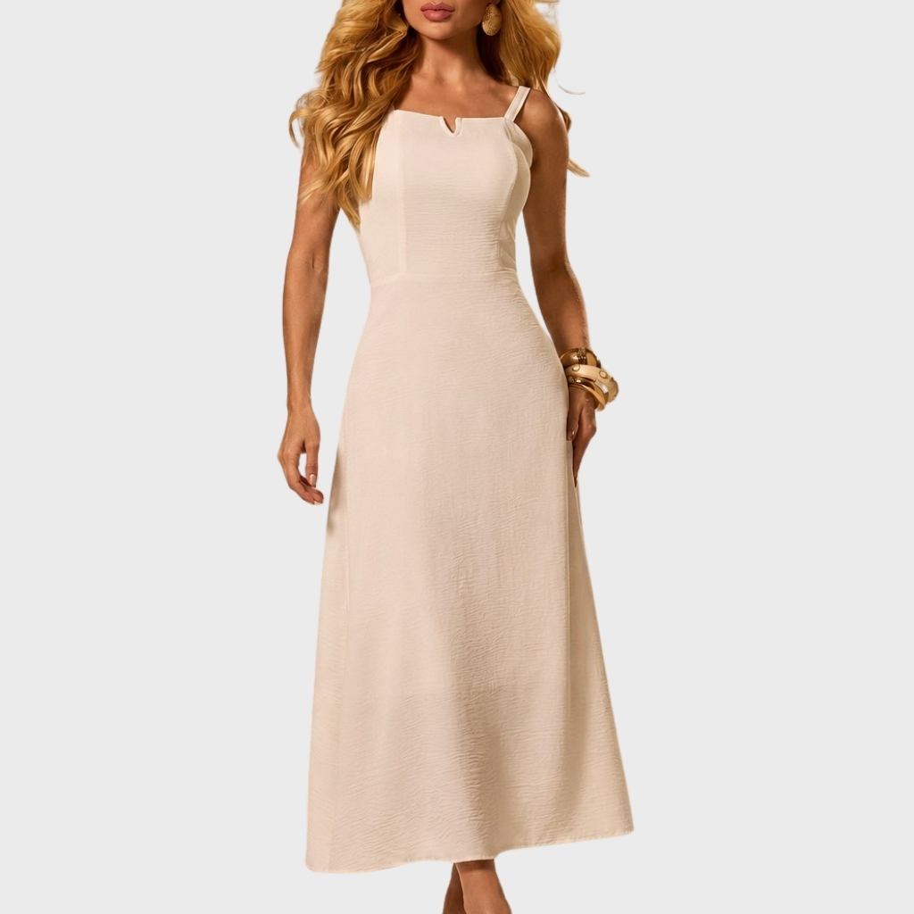 Vestido Midi Forrado Moda Evangélica Soltinho Alcinha Regulável Zíper Traseiro Decote Em V Dia a Dia