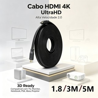 Cabo HDMI 4K Ultra HD Alta Velocidade 1,8m 3m 5m para TV Monitor Notebook PS4 Xbox Projetor Smart TV