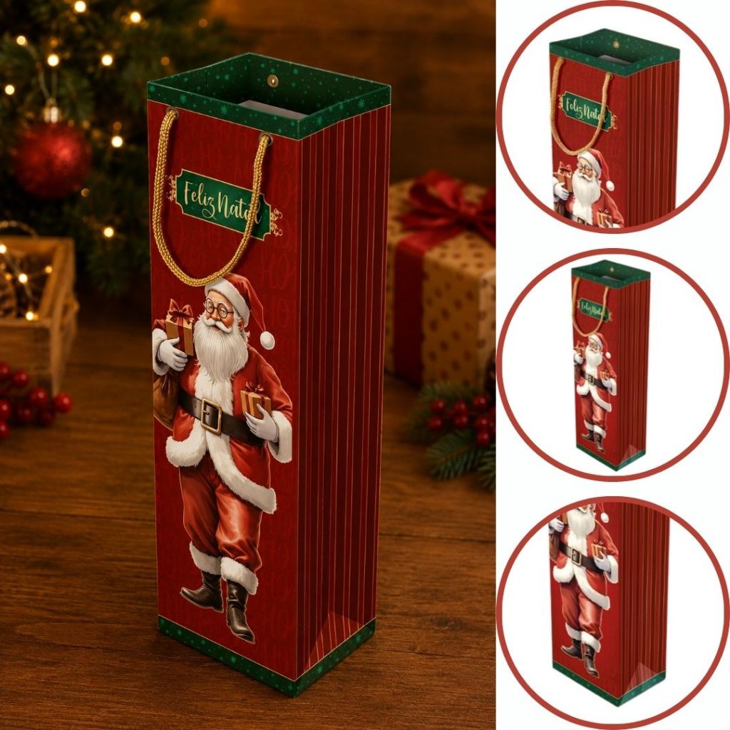10 SACOLA P/ VINHO BEBIDA C/ ALÇA - 5734 (NATAL 2025 IDEIA) (CHOCO)