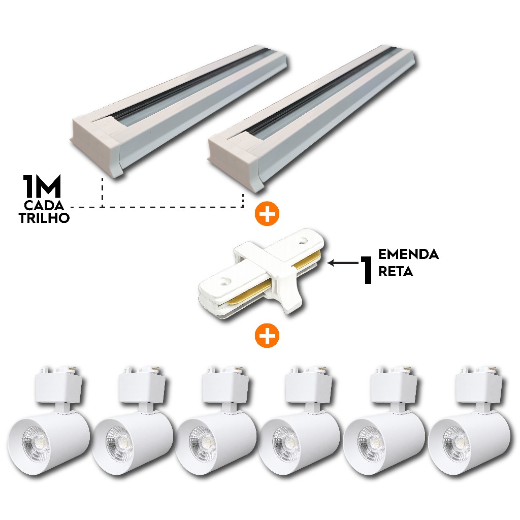 kit Trilho Eletrificado 2m + 6 spots 10w Branco 3000k amarelo/4000k neutro/6500k branco