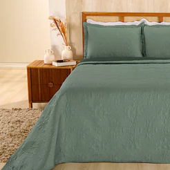 Kit Cobre Leito Solteiro Casal Queen King Itália Matelado Colcha Lisa 3 Peças Aba Americana