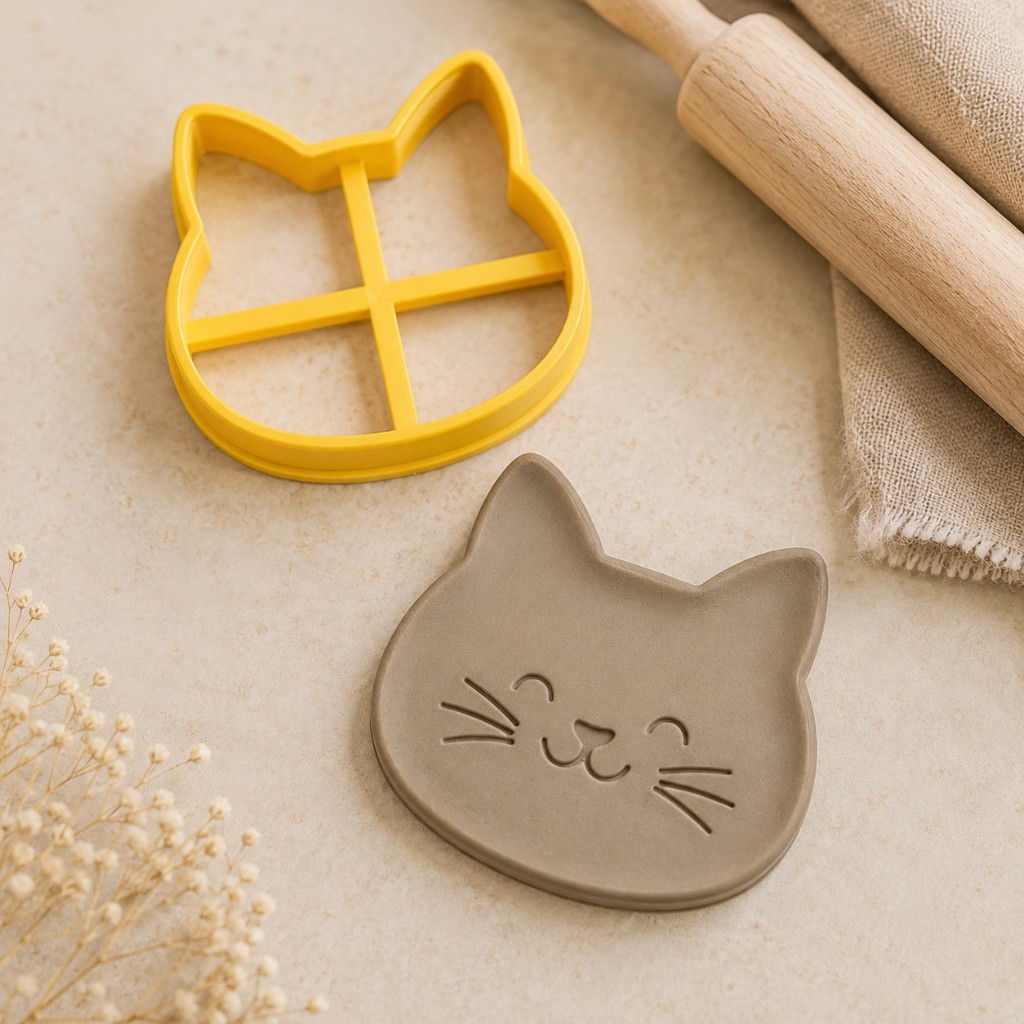 Cortador Molde Para Cerâmica Pratos Gato + Marcador Argila Gatinho 17cm
