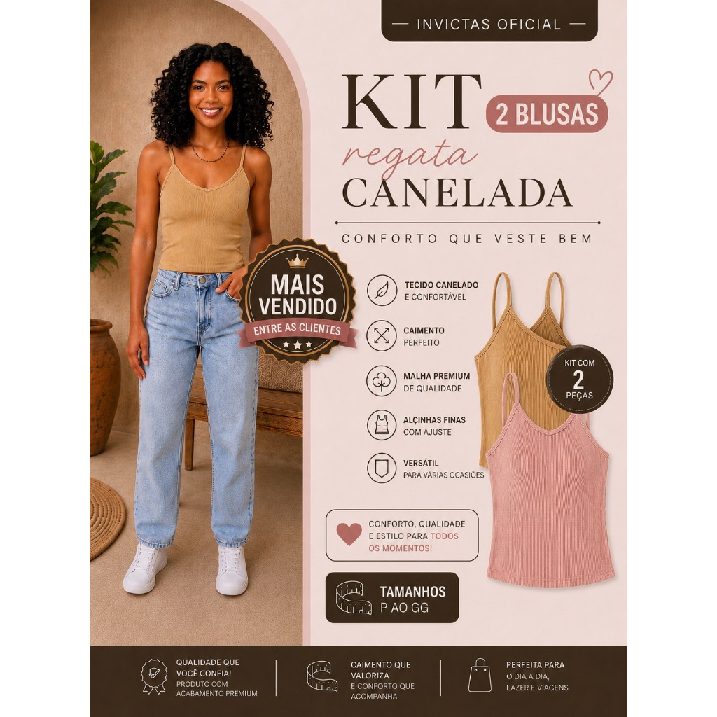 KIT 2 Blusas Caneladas de Alcinha Fina Regulável Feminina Basica Modeladora P ao GG Confortavel Tecido C/ Elasticidade