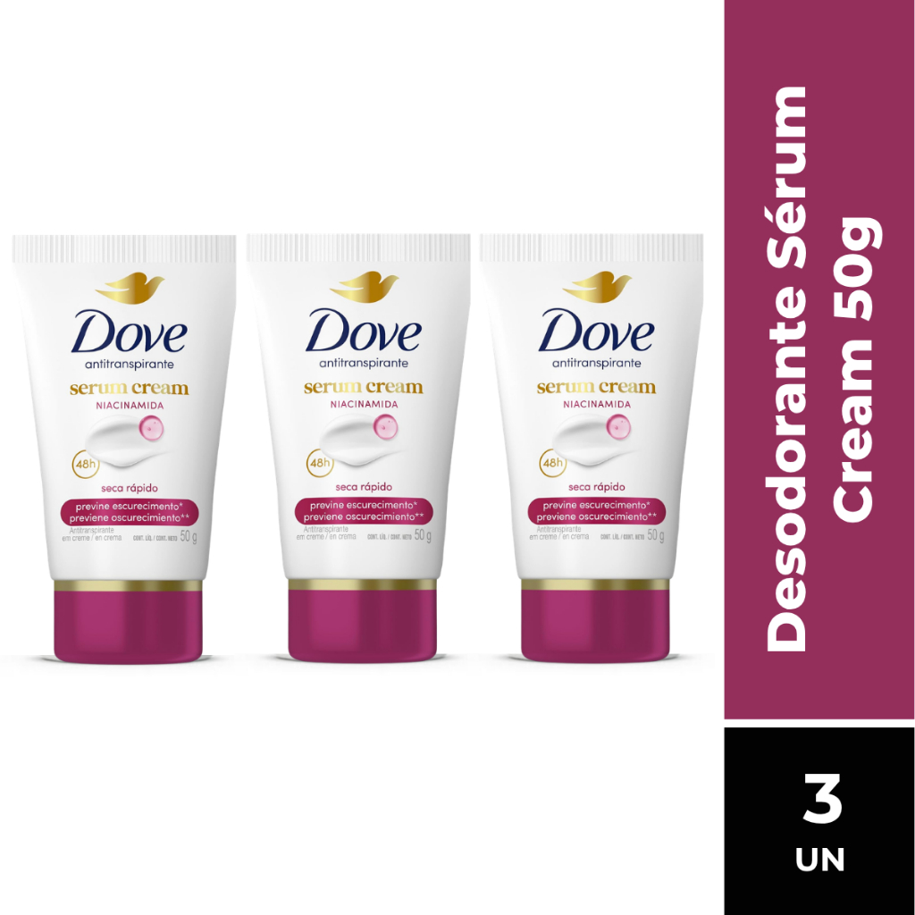 KIT C/3 DESODORANTE DOVE CREME SÉRUM NIACINAMIDA PREVINE ESCURECIMENTO 50G