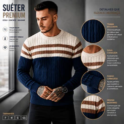 Sueter Masculino Listrado Tricot Premium Blusa de Frio Masculina Inverno