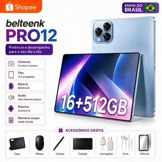 belteenk Tablet  Pro12 | 16GB RAM 512GB | Android 16 | Tela 11.6" HD |8800mAh | 5G | Com Teclado e Mouse Grátis