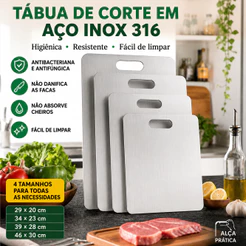 Tábua de Corte Cozinha Em Aço Inoxidável - Dupla Face Segura Para Alimentos e Durável Carne Vegetais Frutas