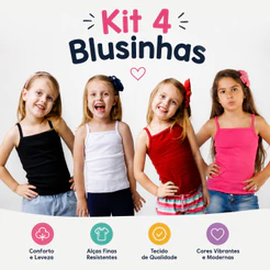 Kit 4 Blusa Infantil Alcinha Menina 2 ao 14 Anos Blusinha Verão