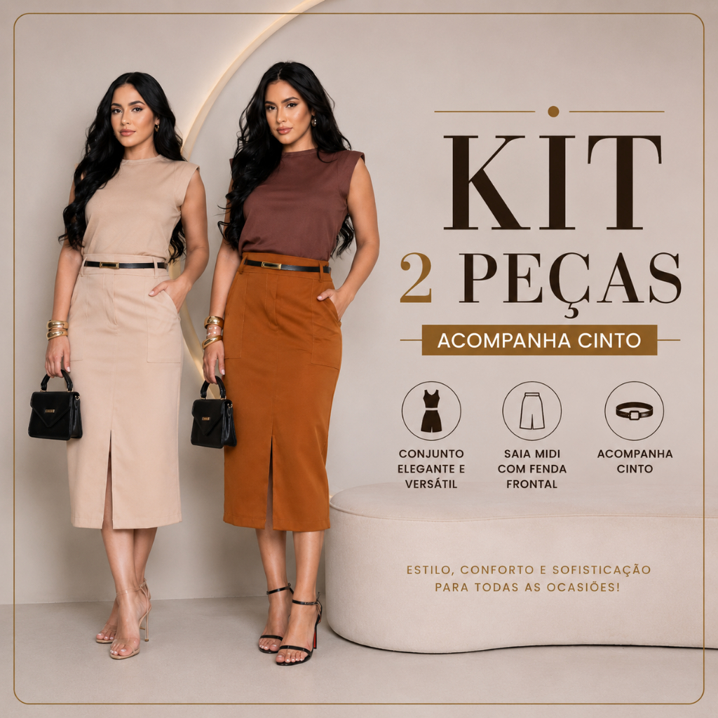 kit 2 Saia Longa Feminina Alfaiataria ACOMPANHA CINTO
