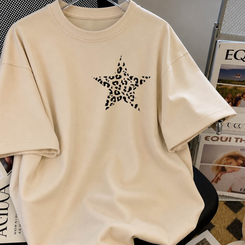 Camiseta Y2K Estrela De Oncinha Cores Variadas Moda Feminina 100%  Algodão Premium Casual Confortável Estilosa Street