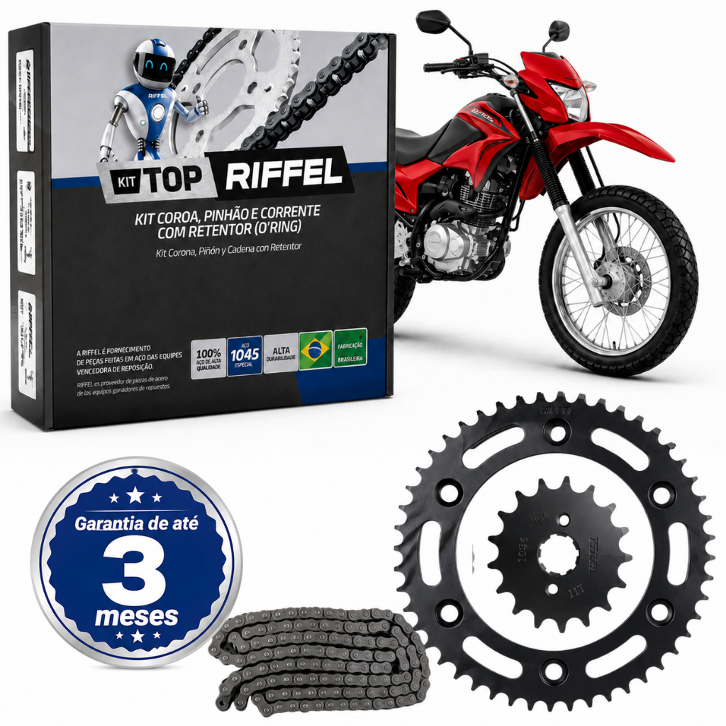 Kit Relação Tração Transmissão Honda NXR 150 Bros ESD 2003 à 2015 Retentor Original Riffel