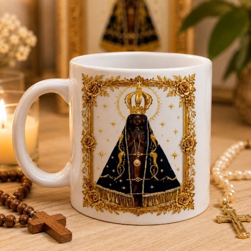 Caneca Nossa Senhora Aparecida Personalizada com Nome | Presente Religioso Católica