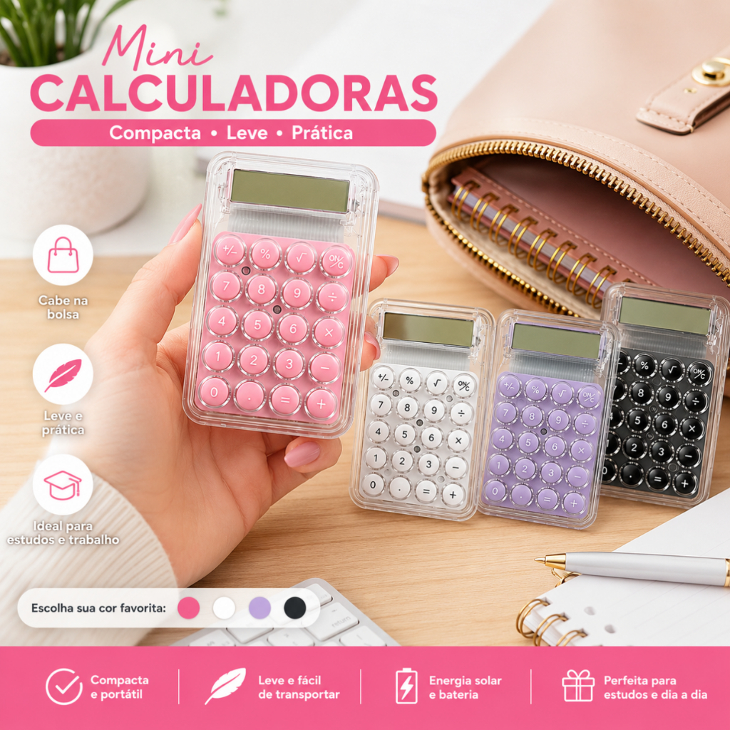 Mini Calculadora Digital Portátil Escolar Escritório De Mesa