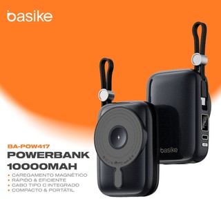 Power Bank Carregador Portátil Basike Magnético 10000mAh 22.5W Carga Rápida Cabo Embutido