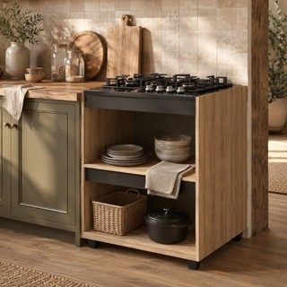 Balcão Cooktop Cozinha 4 ou 5 Bocas Com Nicho para Forno e Microondas Armário Multiuso Compacto