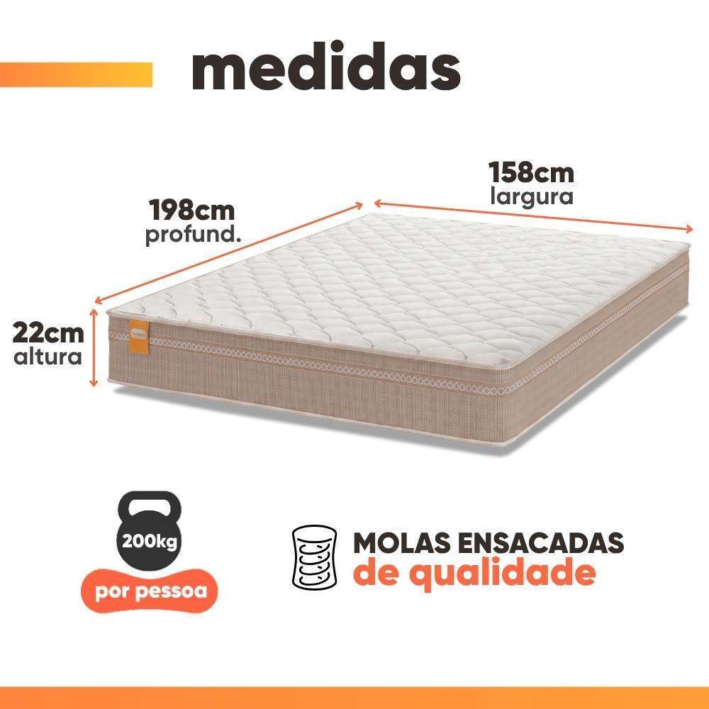 Colchão Casal Queen Molas Qatar 158x198x22cm Bege/Branco Inducol - Suporta Até 200 Kg Por Pessoa · foto 2