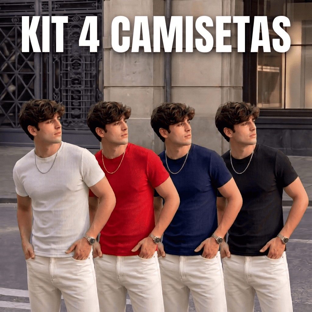 Kit 4 Camiseta Americana Masculina Canelada Slim Fit Básica Ribana Estilo Us Drip Estiloso