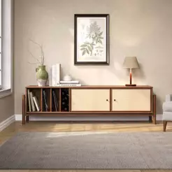 Rack Sala Rattan 185 cm Nichos Para Vinil TV 75 Madeira Castanho Mona