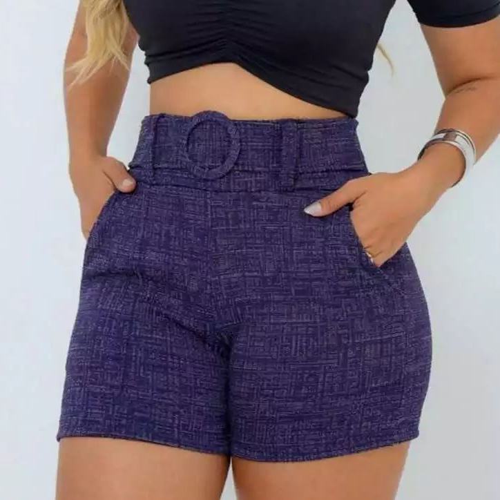 Shorts Feminino Jackar Linho Mescla com Cinto fixo com Elastano