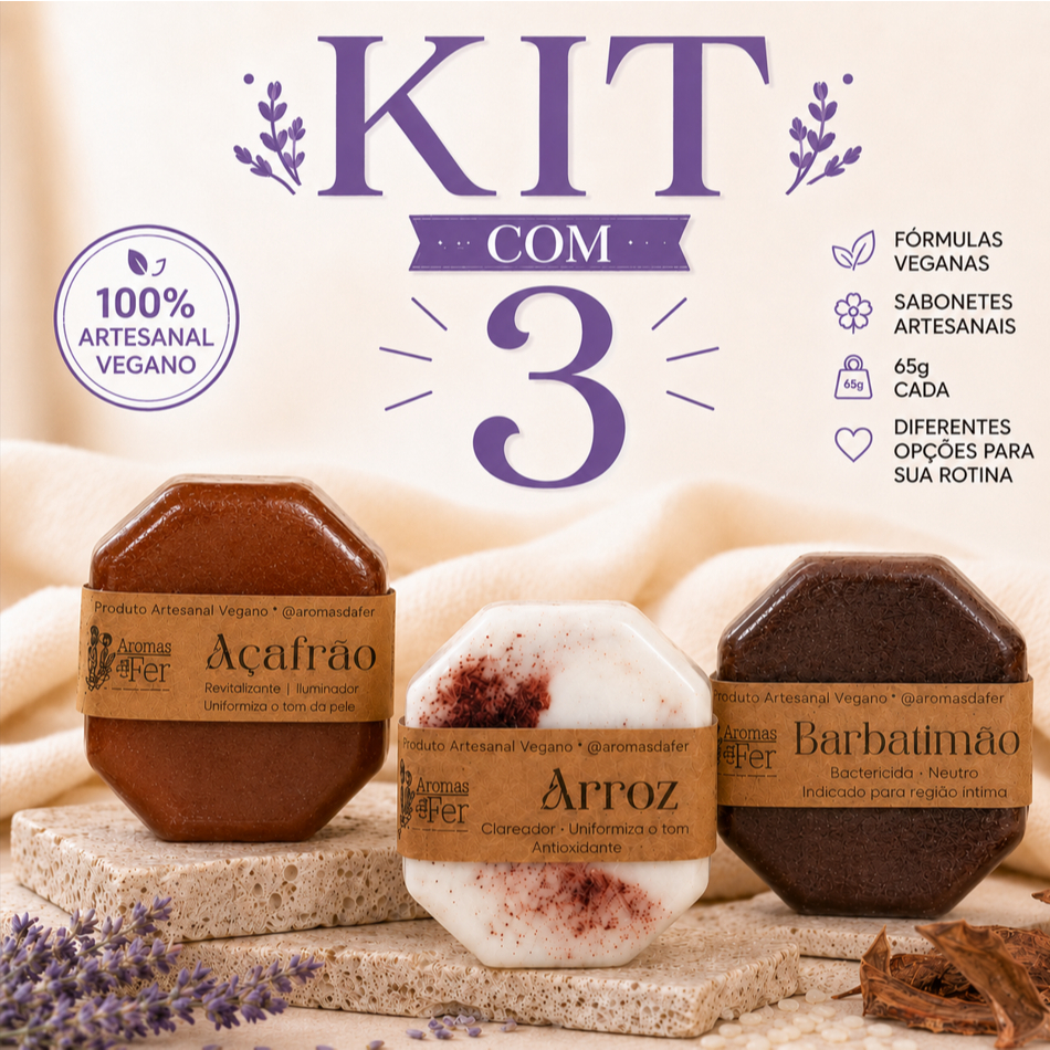 Kit Sabonete Facial e Corporal Skin Care Hidratante Vegano Artesanal Perfumado para Presente