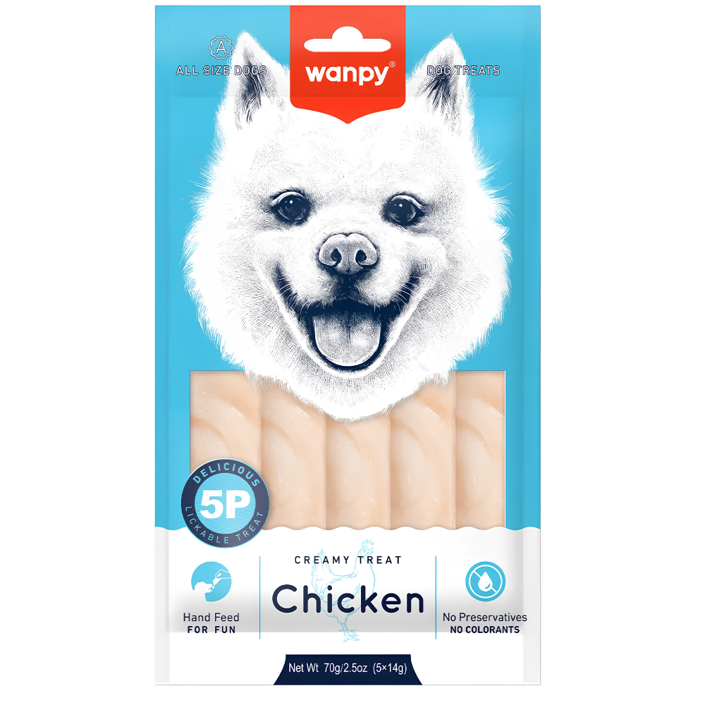 Petisco para Cães Wanpy Creamy sabor Frango com 5 tubos de 70g