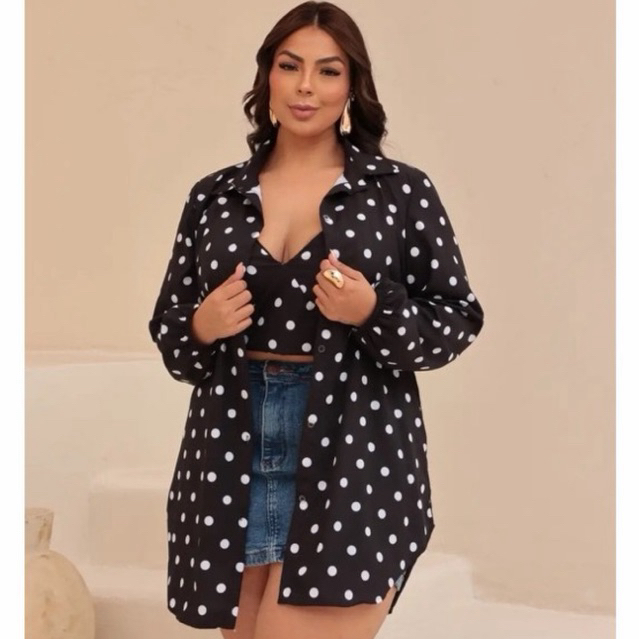 Conjunto Plus Size Femenino Estampado Camisa + Cropped Moda Praia Estilosa Verão