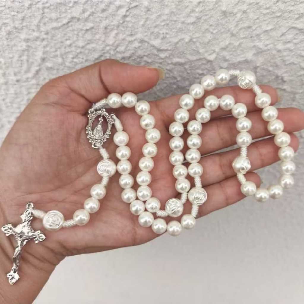Terço Pérola Nossa Senhora Aparecida Devoção sem fecho - 35 cm