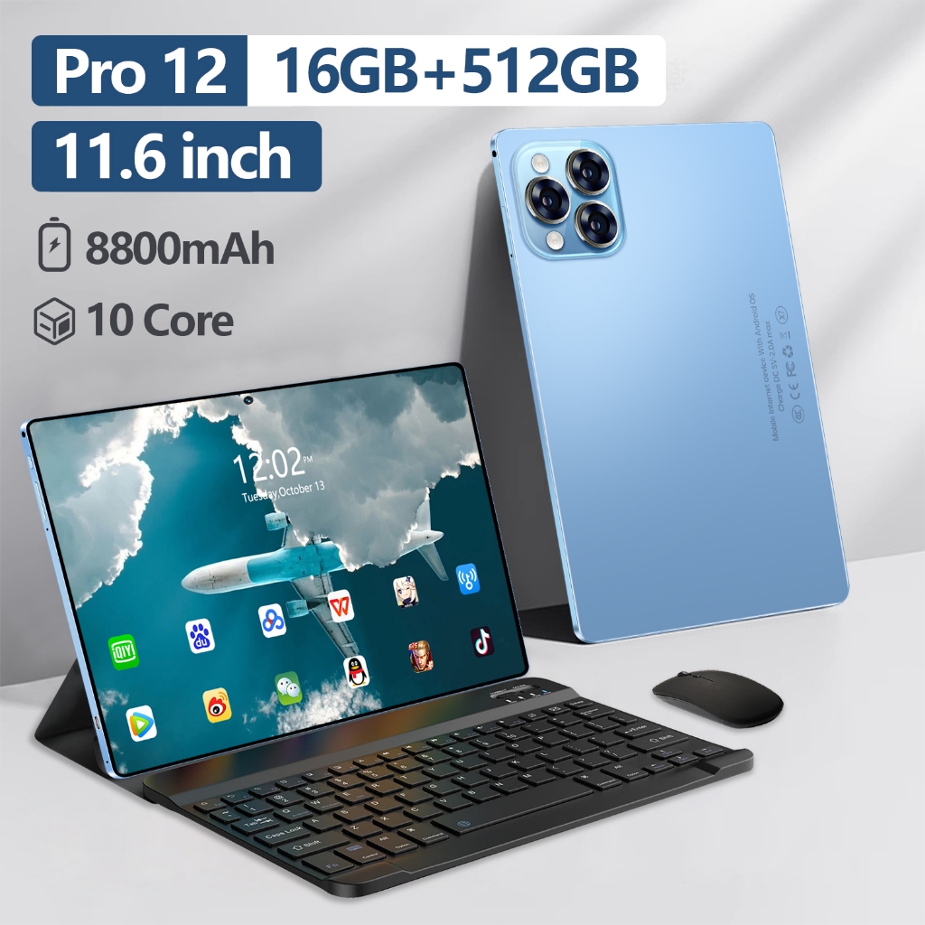 Tablet Galaxy Pro 12 Max 11,6 polegadas, 16GB + 512 GB, Android 15, dois chips, teclado e mouse gratuitos