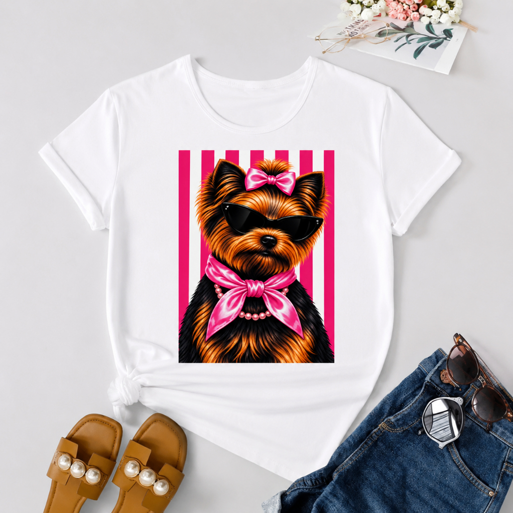 Camiseta T-Shirt Feminina Cachorro Pet 100% Algodão Estampada Casual Confortável Moda Casual Tendência Verão