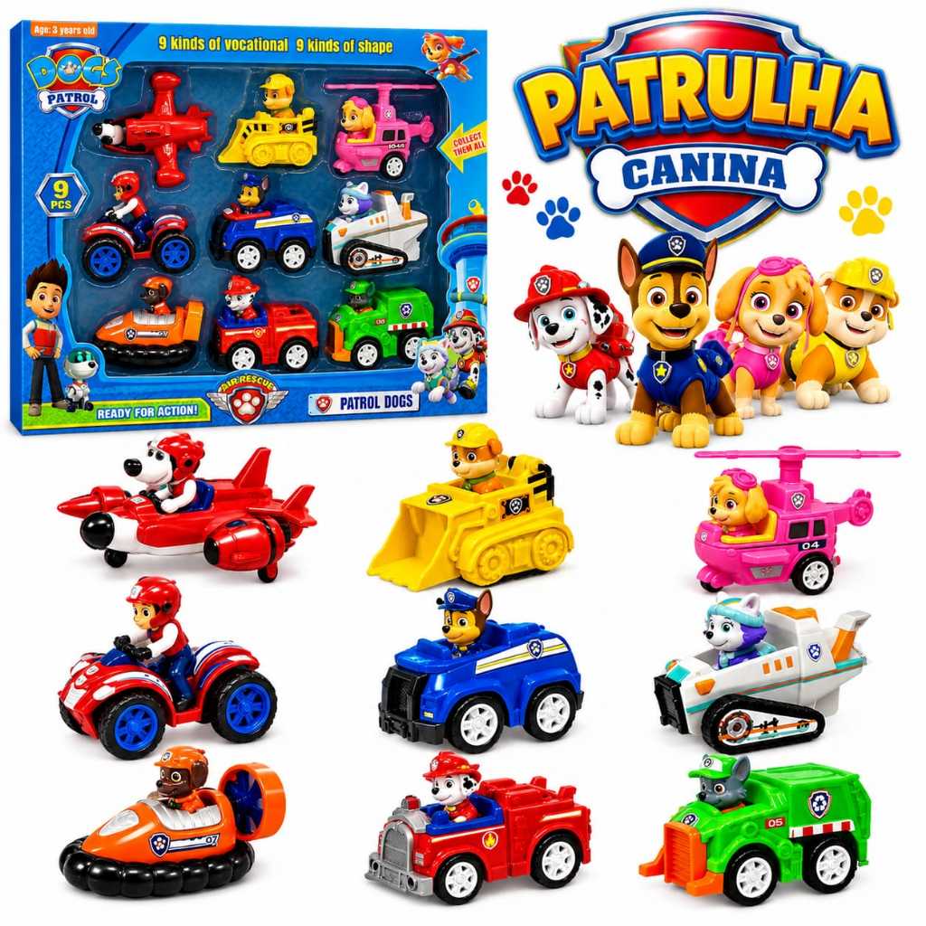 Kit Carrinhos Patrulha Canina Com 9 Carros De Fricção Brinquedo Infantil Premium - Envio Imediato