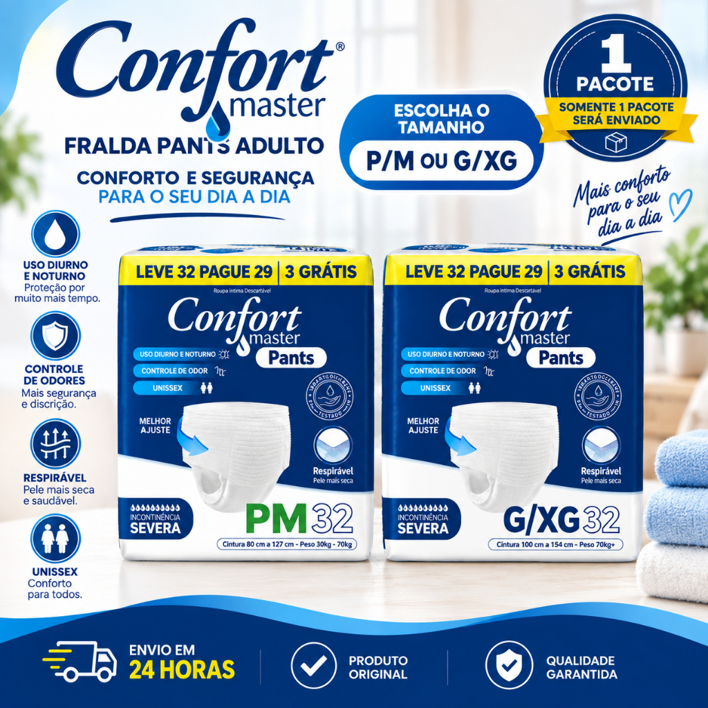 Fralda Calça Geriátrica Confort Master Pants 32 Unidades - Incontinência Severa