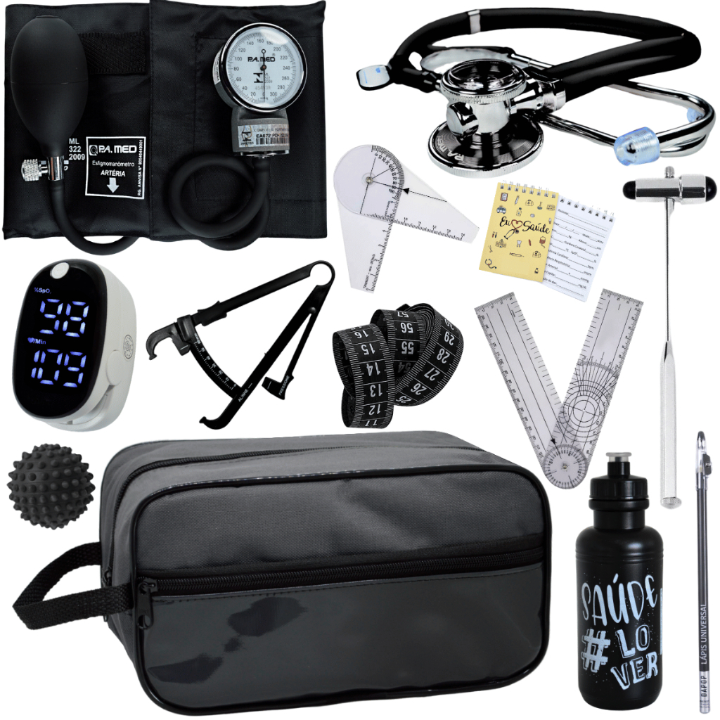 Kit Completo Fisioterapia Goniometro  Fita Imc Martelo Aparelho de Pressão Aneroide Duplo