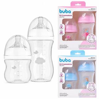 Kit 2 Mamadeiras Buba Anticólica 120/270ML Bico Pétala Silicone Macio Easy Flow Antivazamento