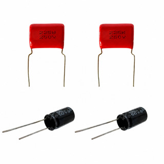2 Capacitores de Poliester Para Tweeter - 2M2 x 250V + 2 Capacitores de Eletolitico Para Driver 22uF x 250V