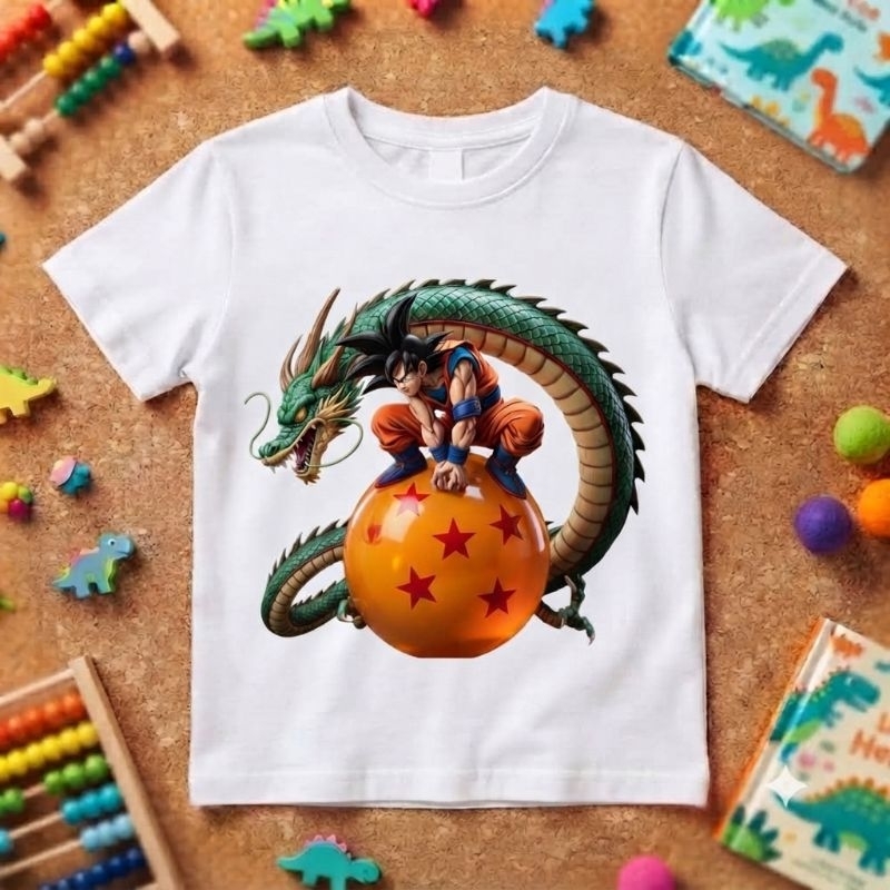 Camiseta Infantil Estampada Personagem Anime Dragão 100 % Algodão Alta Qualidade Confortável