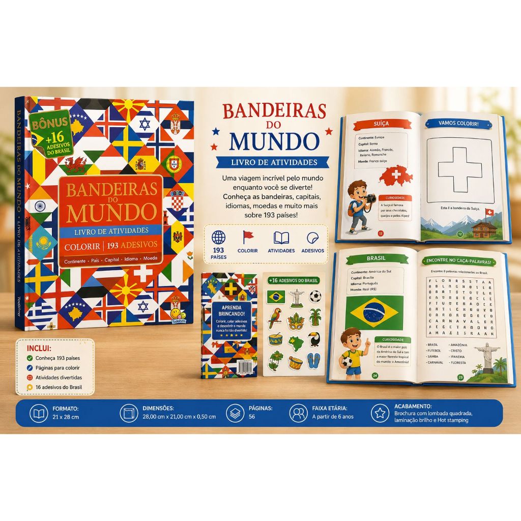 Livro Bandeiras do Mundo Com 56 Páginas